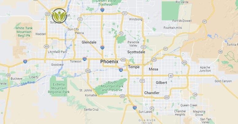 map of phoenix area showing sun city location