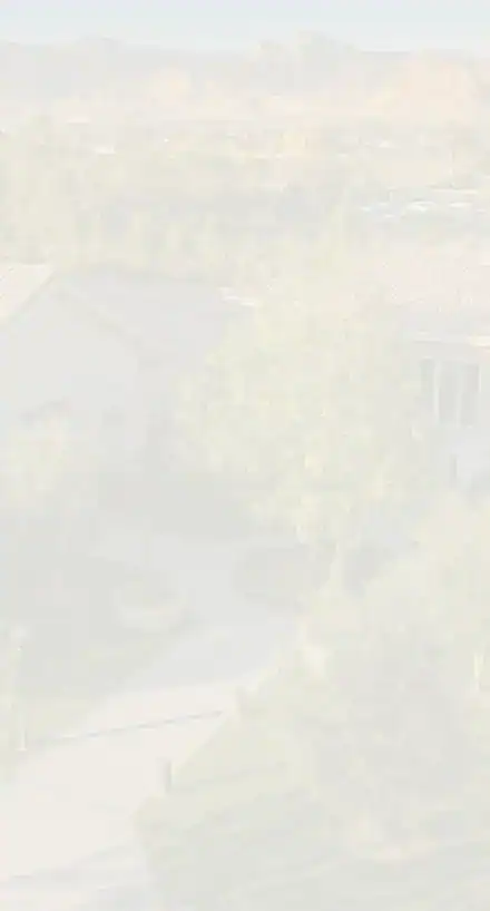 Overexposed photo of a suburban neighborhood with rooftops and trees, colors washed out.